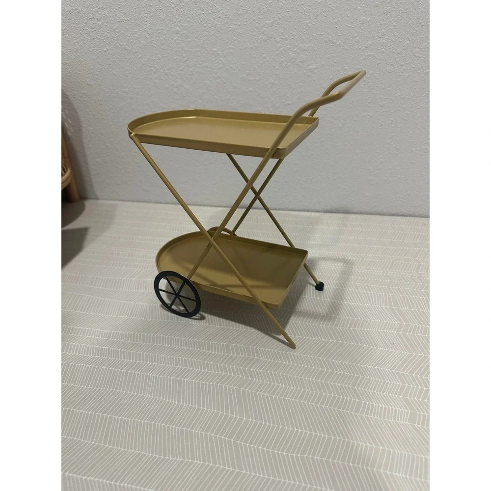 Target Gold Metal Two Tiered Serving Bar Cart‎ Miniature Decor Accent Flawed